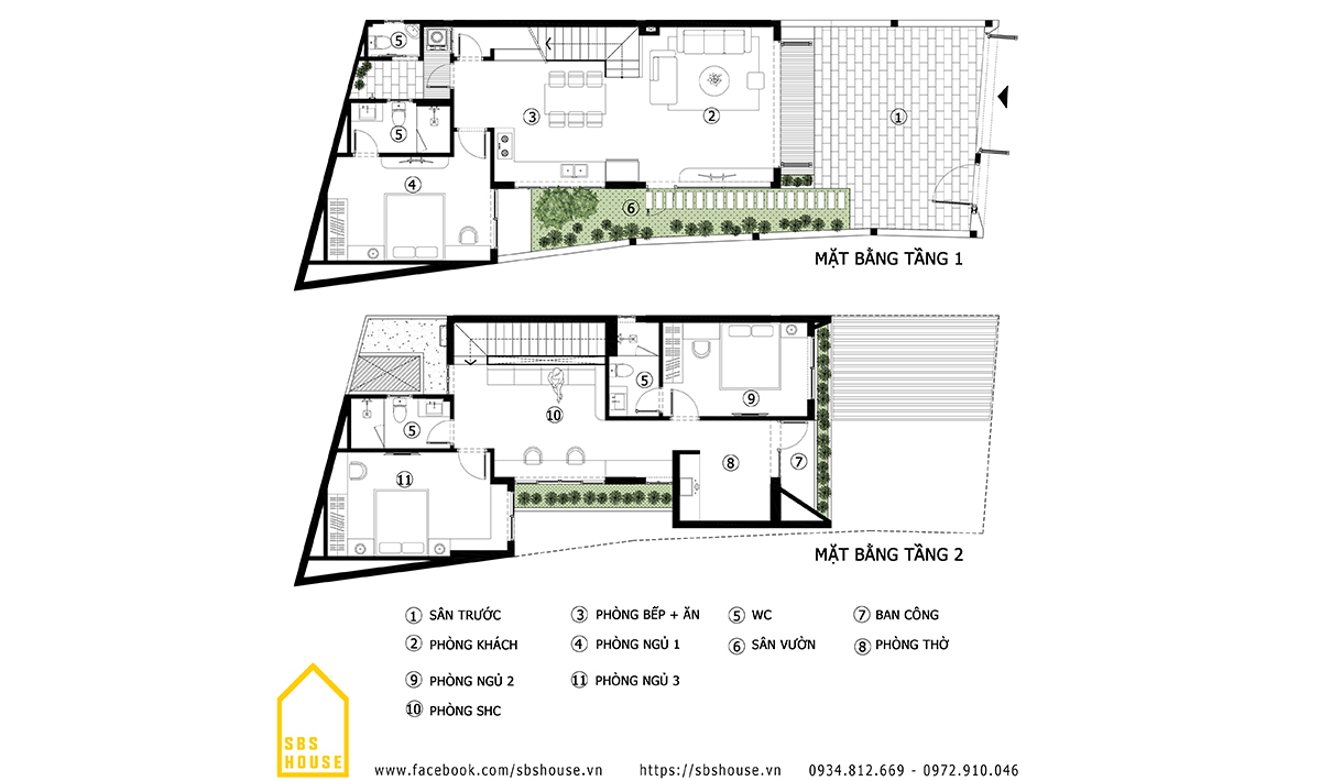 Bản vẽ mặt bằng nhà hai tầng hiện đại B's House