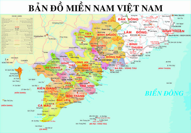 Bản đồ hành chính các tỉnh Miền Nam Việt  Nam khổ lớn