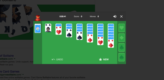 
1. Nếu như bạn lên Google và tìm Solitaire, bạn sẽ có thể chơi lại tựa game kinh điển trên hệ điều hành Windows ngat trên trình duyệt của mình.
