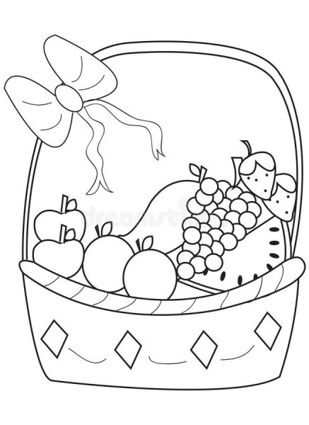 Dibujo para colorear de la bandeja de cinco frutas en la fiesta del Tet en la cesta