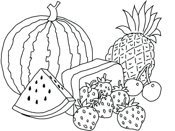 Dibujo para colorear de la bandeja de cinco frutas en las vacaciones del Tet, desde el melón hasta la piña