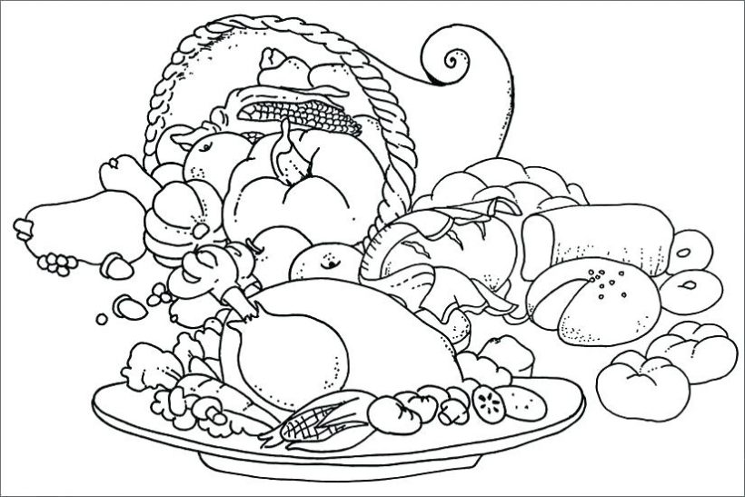 Dibujo para colorear de la bandeja de cinco frutas en las vacaciones de Tet para disfrutar