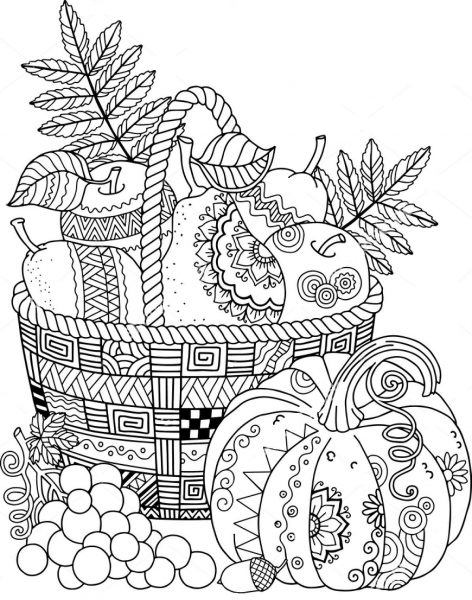 Dibujo para colorear de la bandeja de cinco frutas en Tet con muchos motivos