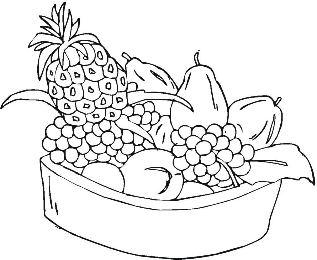 Imagen para colorear de la bandeja de cinco frutas en las vacaciones de Tet con una variedad de frutas