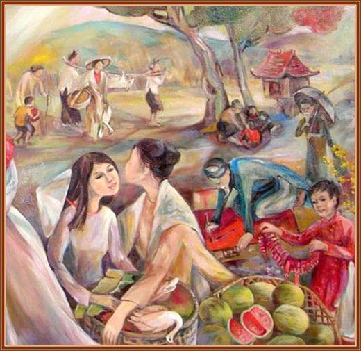 Tranh chợ xuân đẹp nhất