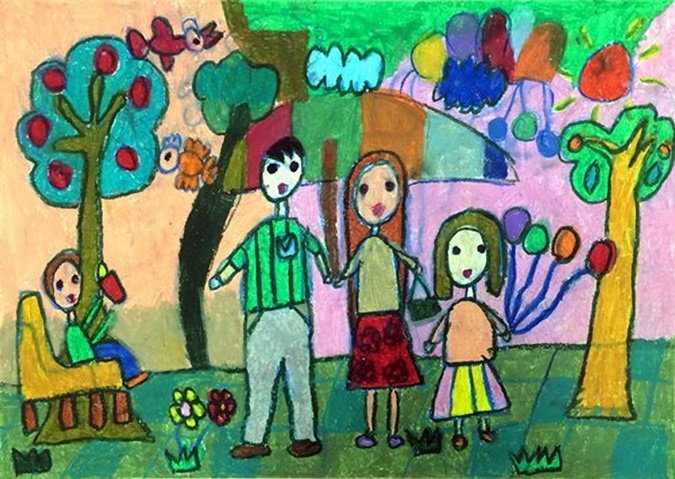 học sinh tiểu học vẽ gia đình đơn giản