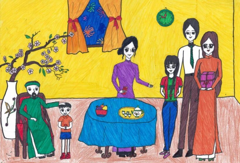 Vẽ tranh chủ đề gia đình ngày tết