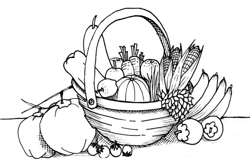 Dibujo para colorear de la bandeja de cinco frutas en la festividad del Tet por dentro y por fuera