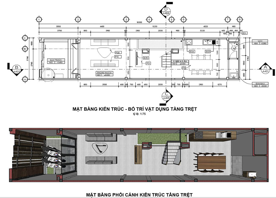 Chi tiết bản thiết kế nhà cấp 4 4x16m hiện đại