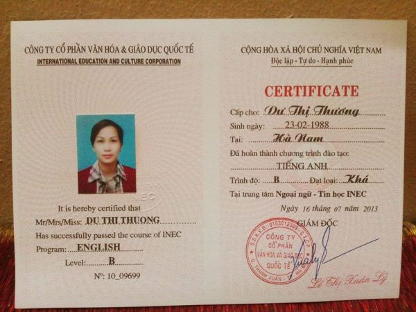 bằng b tin học văn phòng dịch sang tiếng anh