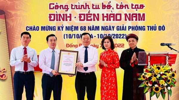 Quận Đống Đa gắn biển công trình tu bổ, tôn tạo đình - đền Hào Nam