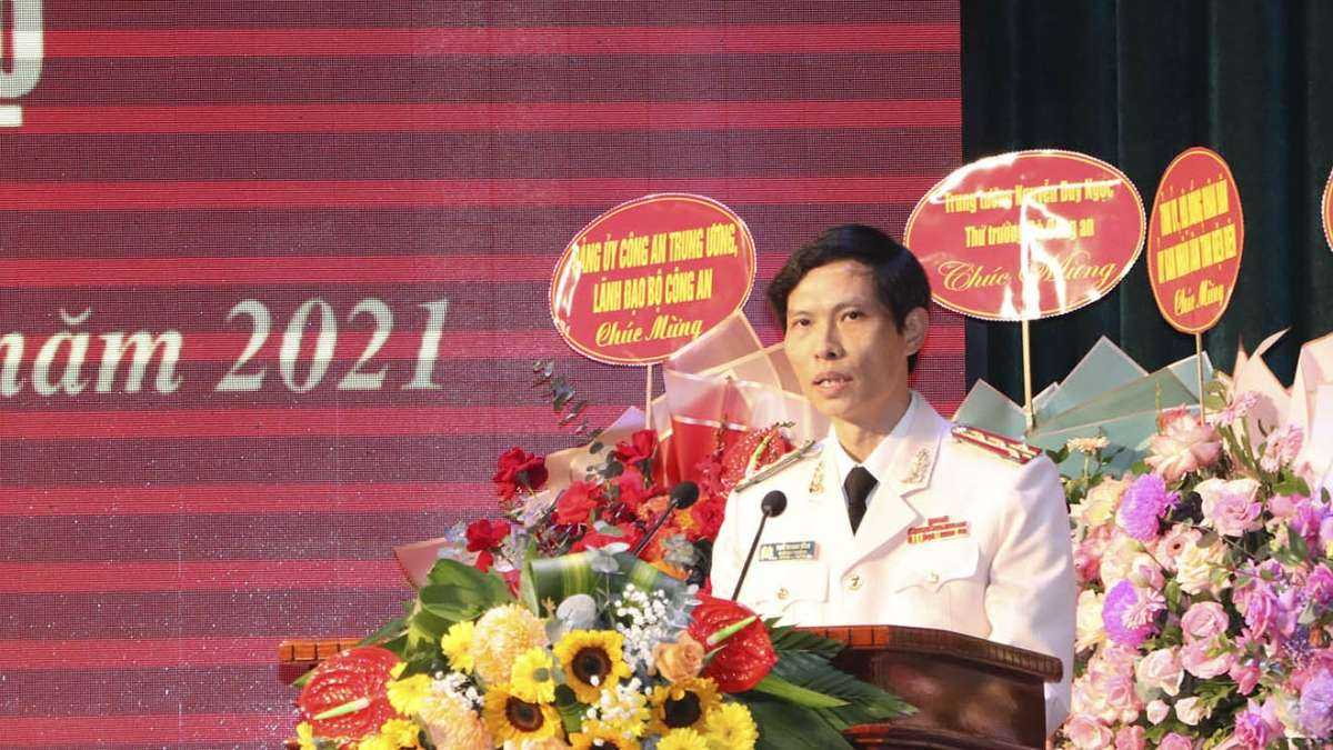 Đại tá Ngô Thanh Bình, Giám đốc Công an tỉnh Điện Biên, phát biểu nhận nhiệm vụ