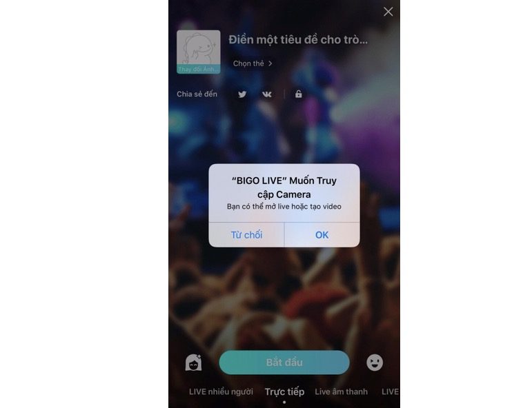 xác nhận truy câp camera từ bigo live