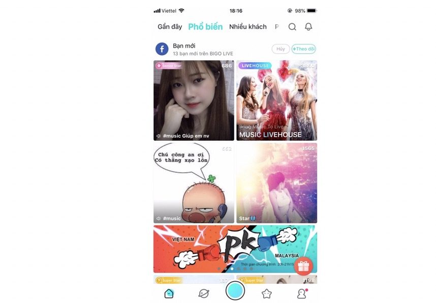 nhấp vào biểu tượng camera trên app bigo live