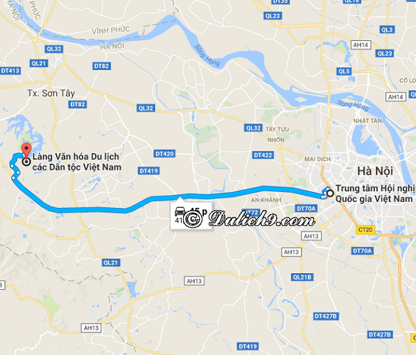 Hướng dẫn đi tới làng văn hóa du lịch các dân tộc Việt Nam: Khoảng cách và đường đi từ trung tâm Hà Nội tới làng văn hóa du lịch các dân tộc Việt Nam