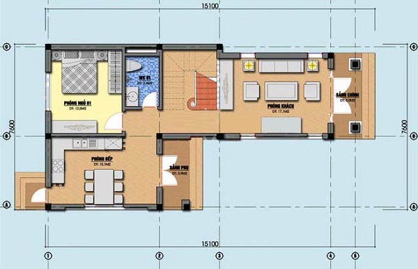 thiết kế nhà chữ l 2 tầng 80m2 11