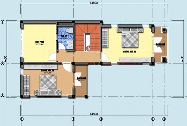 thiết kế nhà chữ l 2 tầng 80m2 12