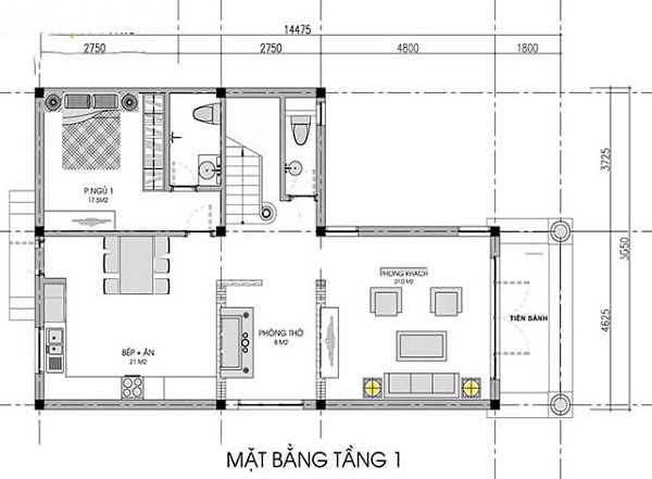 thiết kế nhà chữ l 2 tầng 80m2 14