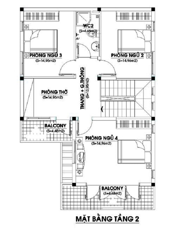 thiết kế nhà chữ l 2 tầng 80m2 3