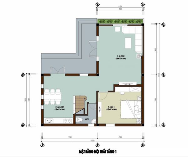 thiết kế nhà chữ l 2 tầng 80m2 5