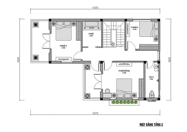 thiết kế nhà chữ l 2 tầng 80m2 9