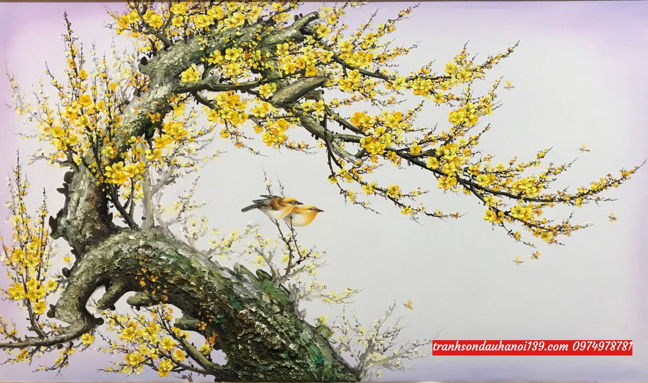 Tranh hoa mai, tranh sơn dầu hoa mai vàng SD175 - Tranh sơn dầu hà nội