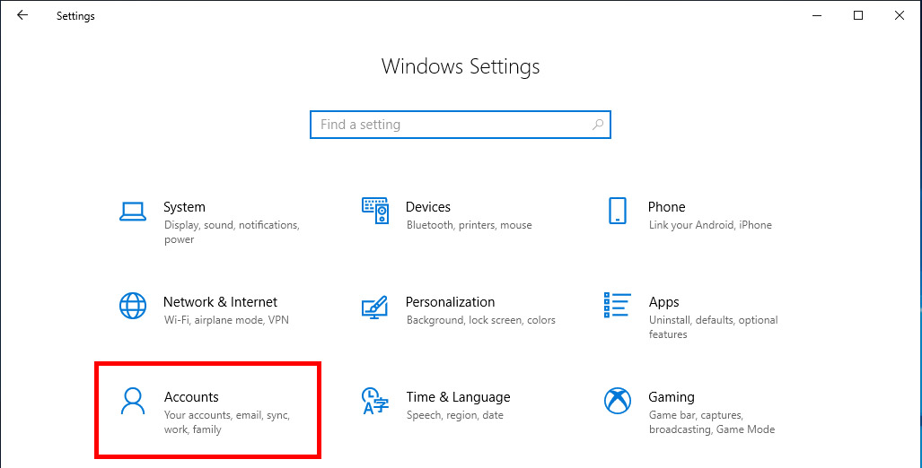 Nhấn tổ hợp phím Windows + I để mở Settings và chọn Account