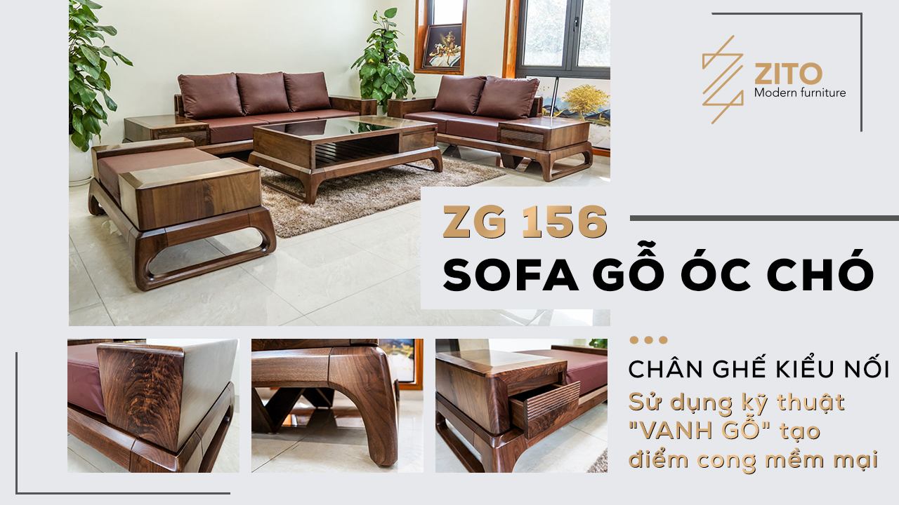 sofa gỗ óc chó thiết kế hiện đại sang trọng cho không gian phòng khách