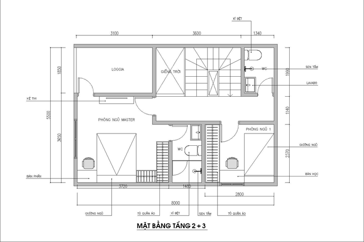 mặt bằng tầng 2, tầng 3