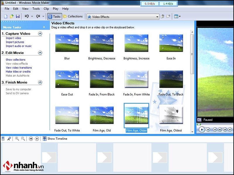 Windows Movie Maker là phần mềm làm phim video, tạo video trình chiếu từ ảnh có sẵn