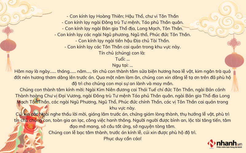 Bài khấn tất niên quan thần linh