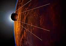 Tranh vẽ Sputnik 1 trên quỹ đạo.