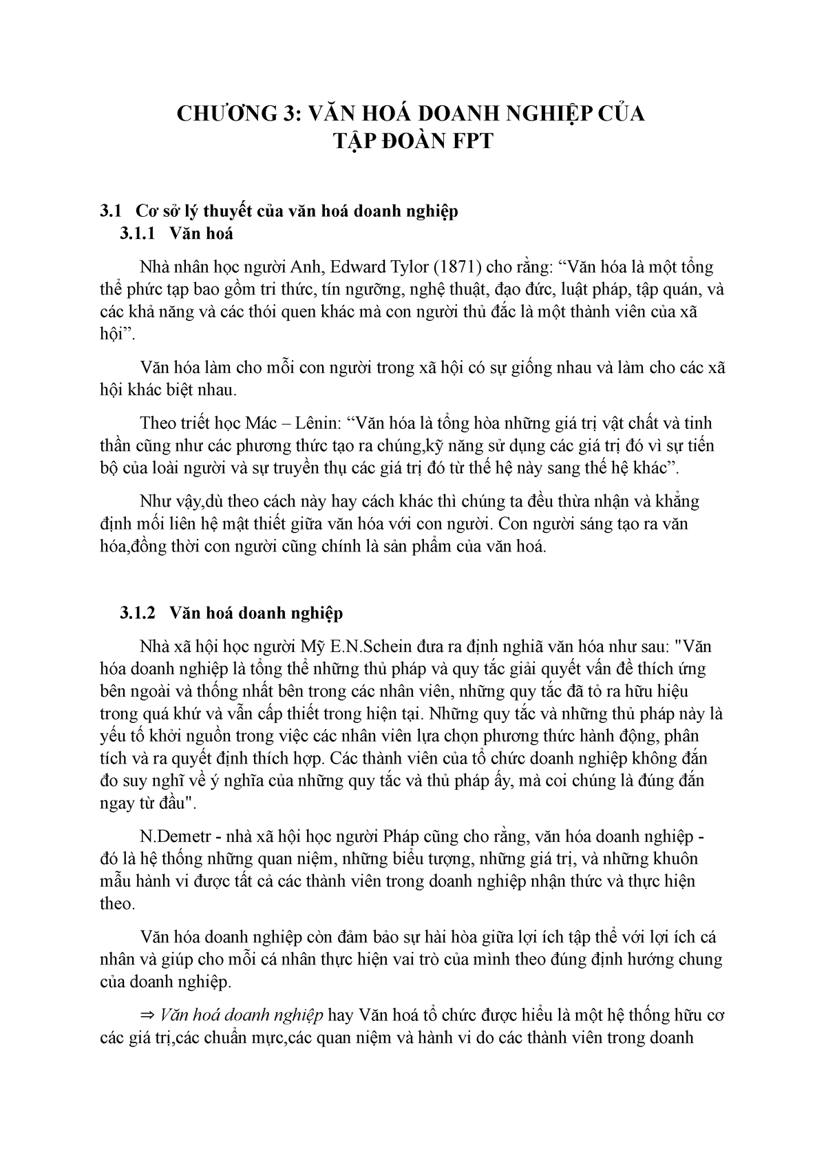 VĂN HOÁ Doanh NGHIỆP CỦA FPT - CHƯƠNG 3: VĂN HOÁ DOANH NGHIỆP CỦA TẬP ĐOÀN FPT 3 Cơ sở lý thuyết của - Studocu
