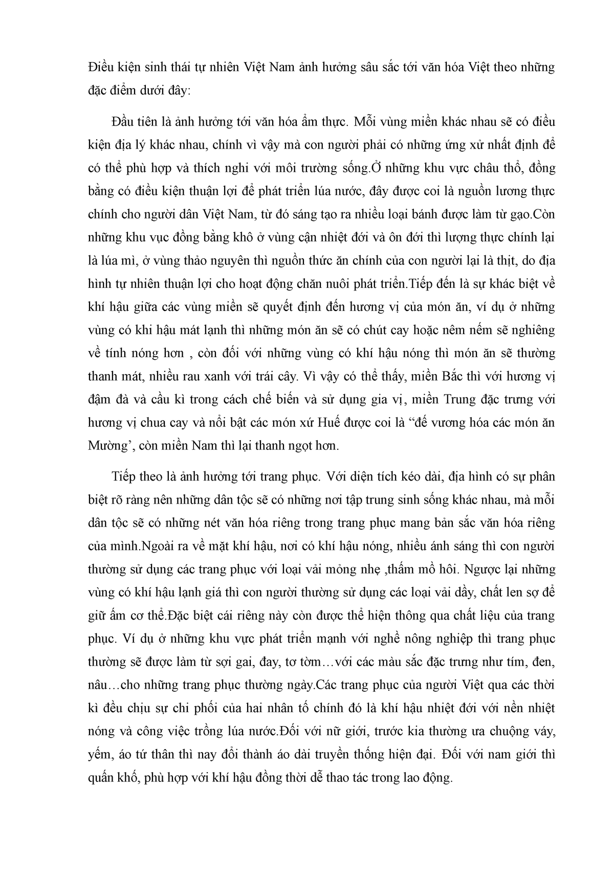 Điều kiện sinh thái tự nhiên Việt Nam ảnh hưởng sâu sắc tới văn hóa Việt theo những đặc điểm dưới - Studocu