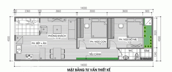 bản vẽ nhà cấp 4 2 phòng ngủ