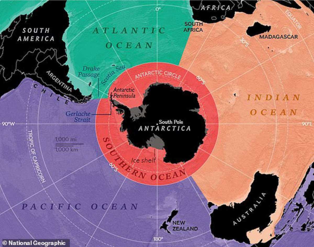 Vị trí của Nam Đại Dương (màu đỏ cam) trên bản đồ. Ảnh: National Geographic