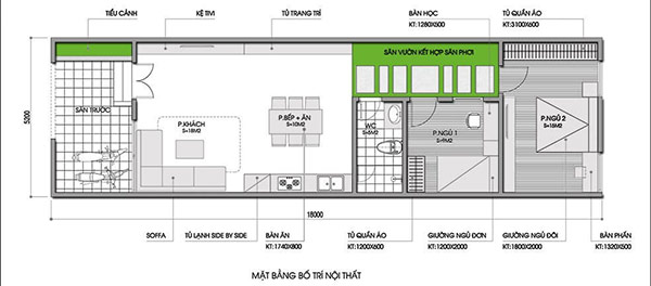 Bản vẽ nhà cấp 4 2 phòng ngủ diện tích 6x10m