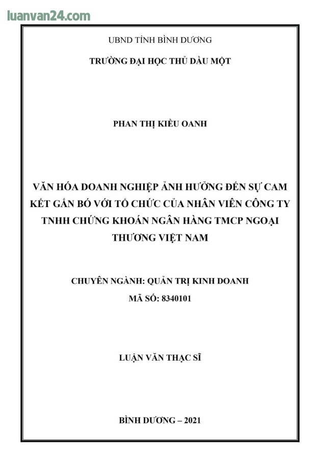 Ảnh bìa Luận văn Ảnh hưởng của văn hóa doanh nghiệp đến sự gắn bó của nhân viên công ty.