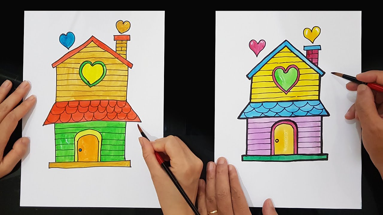 Dạy Vẽ Ngôi Nhà Hai Tầng How To Draw A House - YouTube