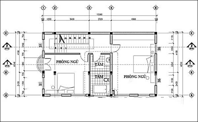 Ảnh 9: Bản vẽ nhà phố 3 tầng hiện đại 6 x 12m