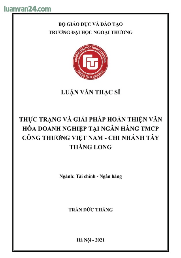 Ảnh bìa Luận văn Thực trạng và giải pháp hoàn thiện văn hóa doanh nghiệp.