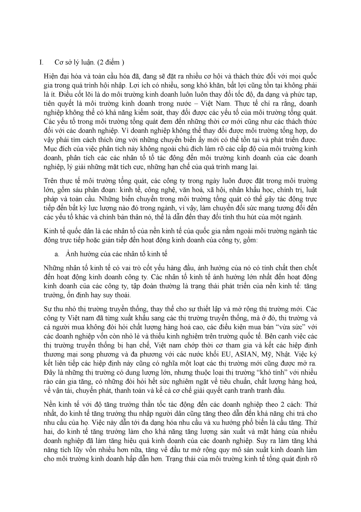 Phân tích những ảnh hưởng của môi trường tổng quát tới hoạt động của các doanh nghiệp Viêt nam - Studocu