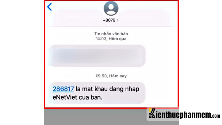Hệ thống eNetViet gửi tin nhắn chứa mật khẩu mới