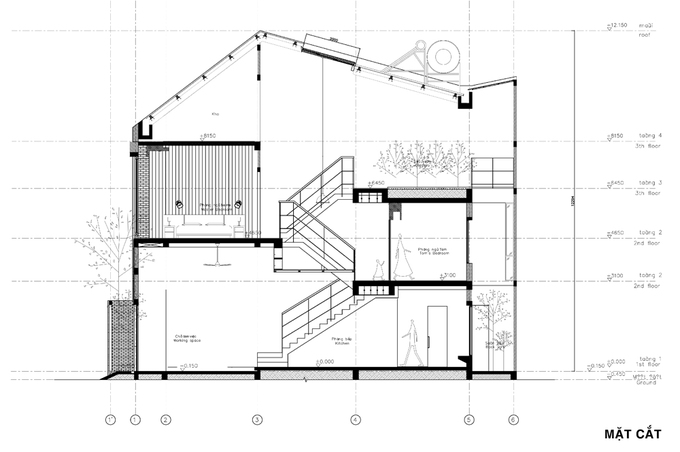 không gian nhà 2 tầng 44m2