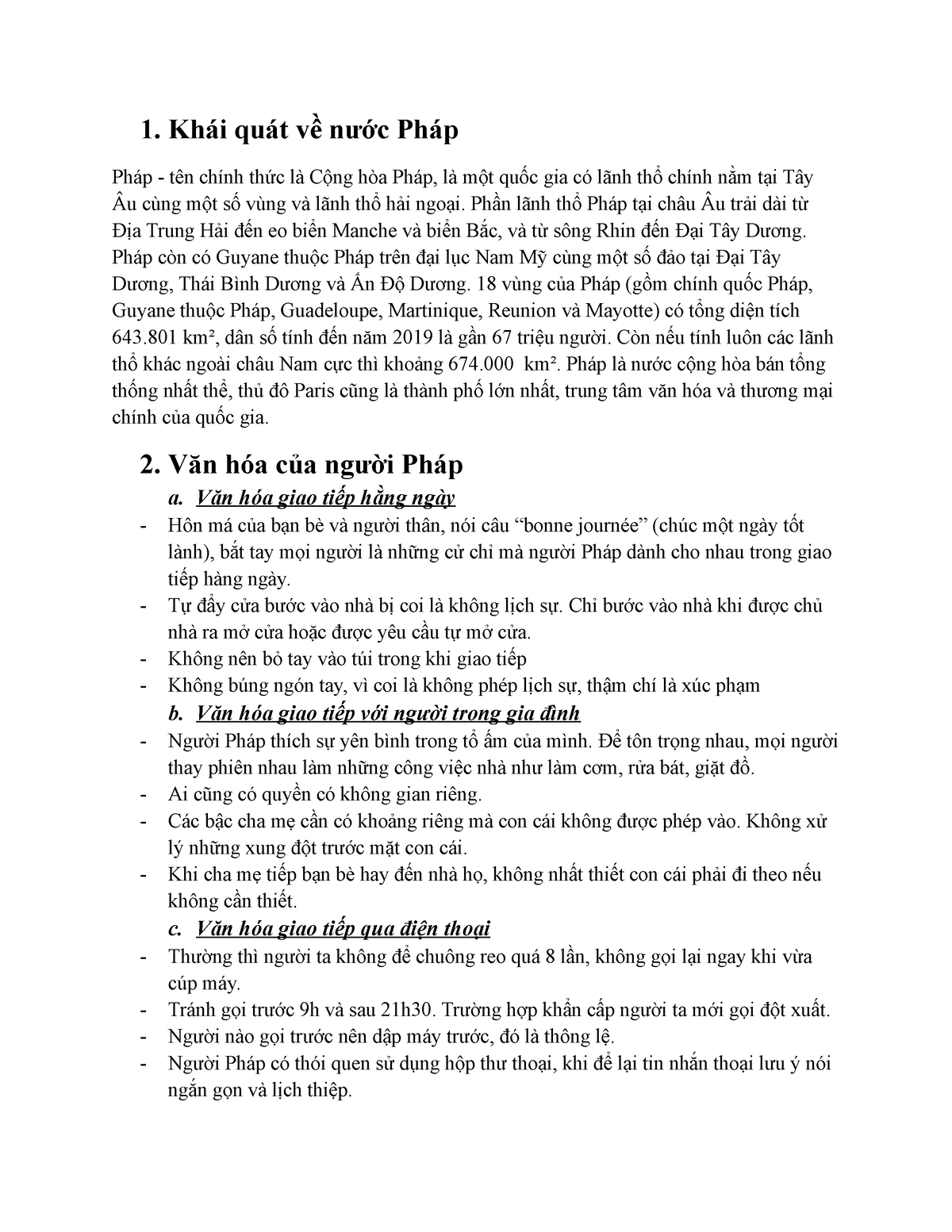 VẮN HÓA CỦA PHÁP - dfhhgf - 1. Khái quát về nước Pháp Pháp - tên chính thức là Cộng hòa Pháp, là một - Studocu