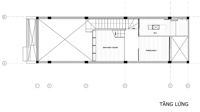 không gian nhà 2 tầng 44m2