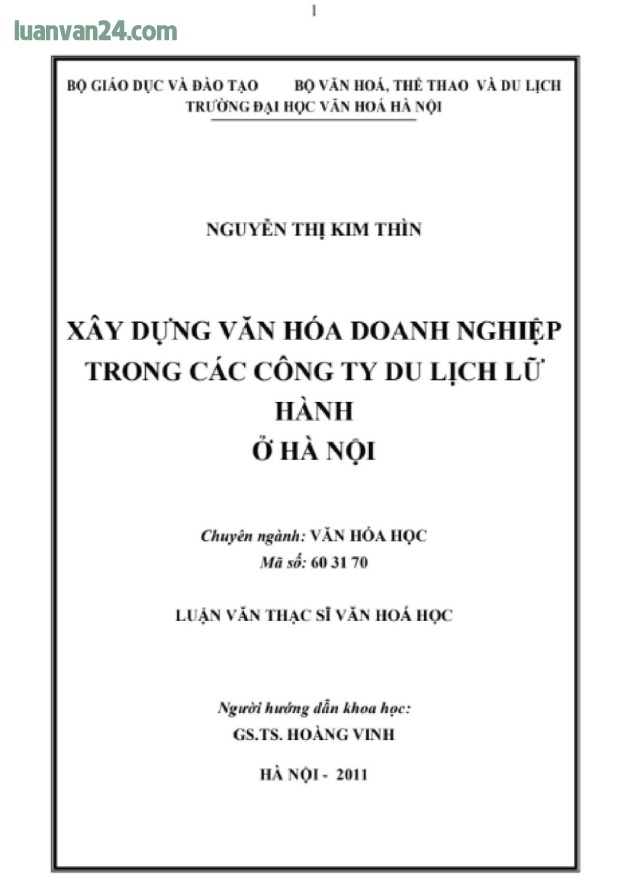 Ảnh bìa Luận văn Xây dựng văn hóa doanh nghiệp trong các công ty du lịch lữ hành.