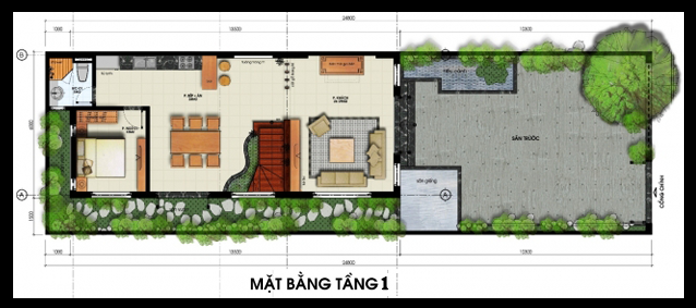 bản vẽ nhà phố 2 tầng 7x16m