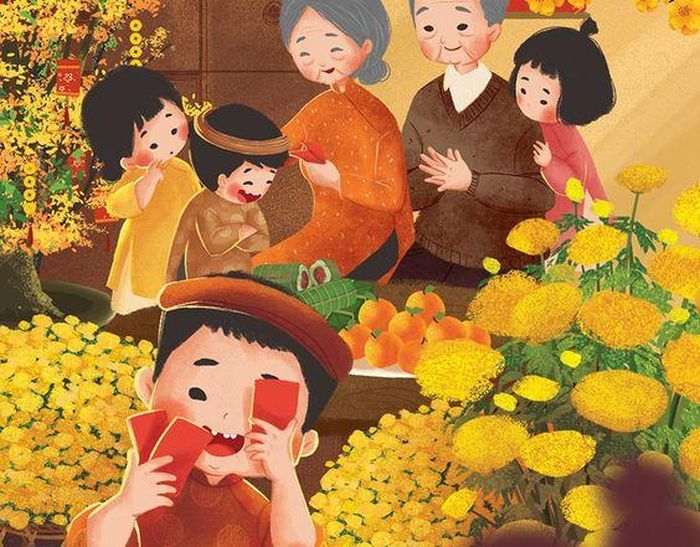 Lì xì hay mừng tuổi đầu năm mới được xem là một trong những nét đẹp văn hóa của người Việt. (Ảnh: Thư viện Vector).