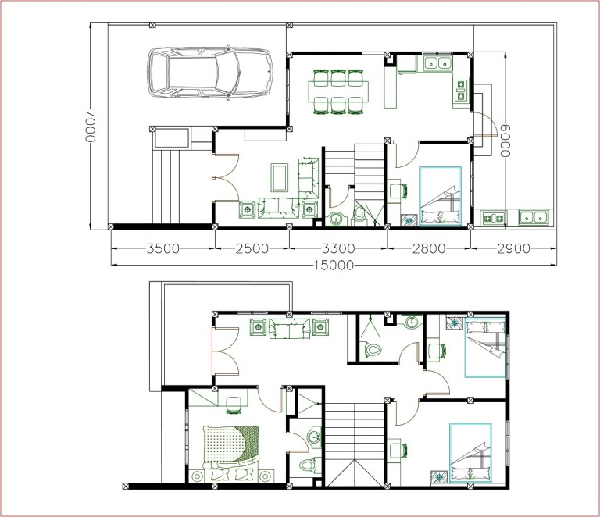 Mặt bằng lát cắt tầng 1 sẽ bố trí: 1 gara oto, 1 phòng khách, 1 bếp + ăn, 1 phòng đọc sách, 1 nhà vệ sinh